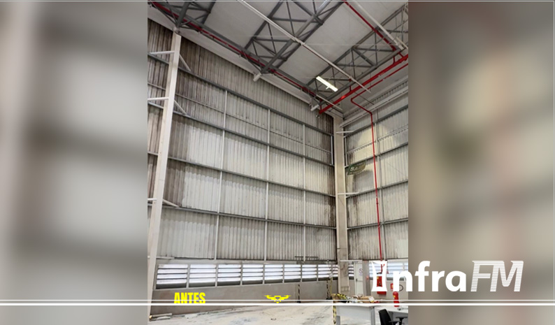 Empresa revoluciona limpeza de fachada com drones em galpão logístico